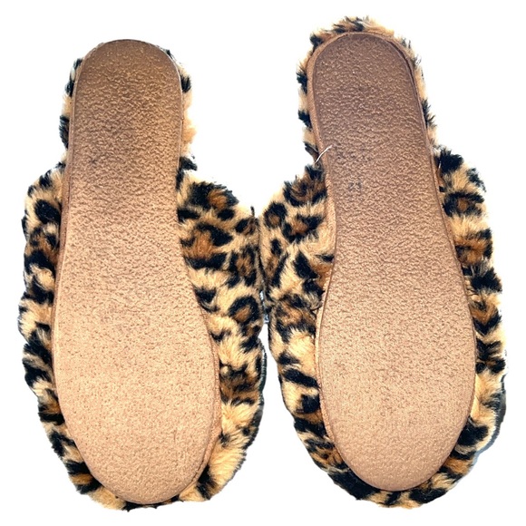 Madewell Recycled Faux Fur‎ Quilted Scuff Slippers Leopard Print Size 8 - Picture 8 of 9